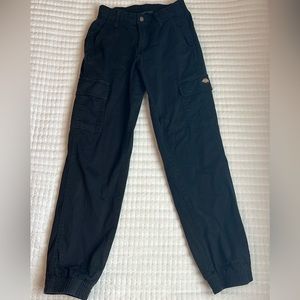 Dickies black cargos from Tilly’s they are cuffed legged and have 6 pockets.